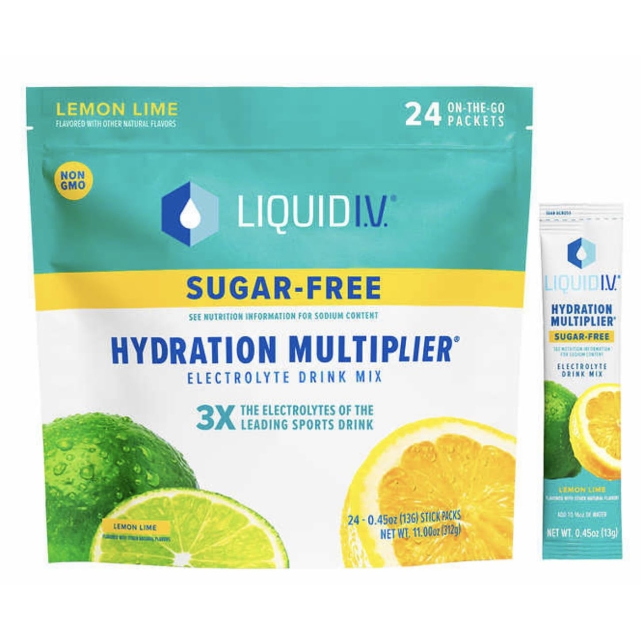 Liquid I.V. Hydration Multiplier, Sugar Free Lemon Lime (24 Individual Sticks)