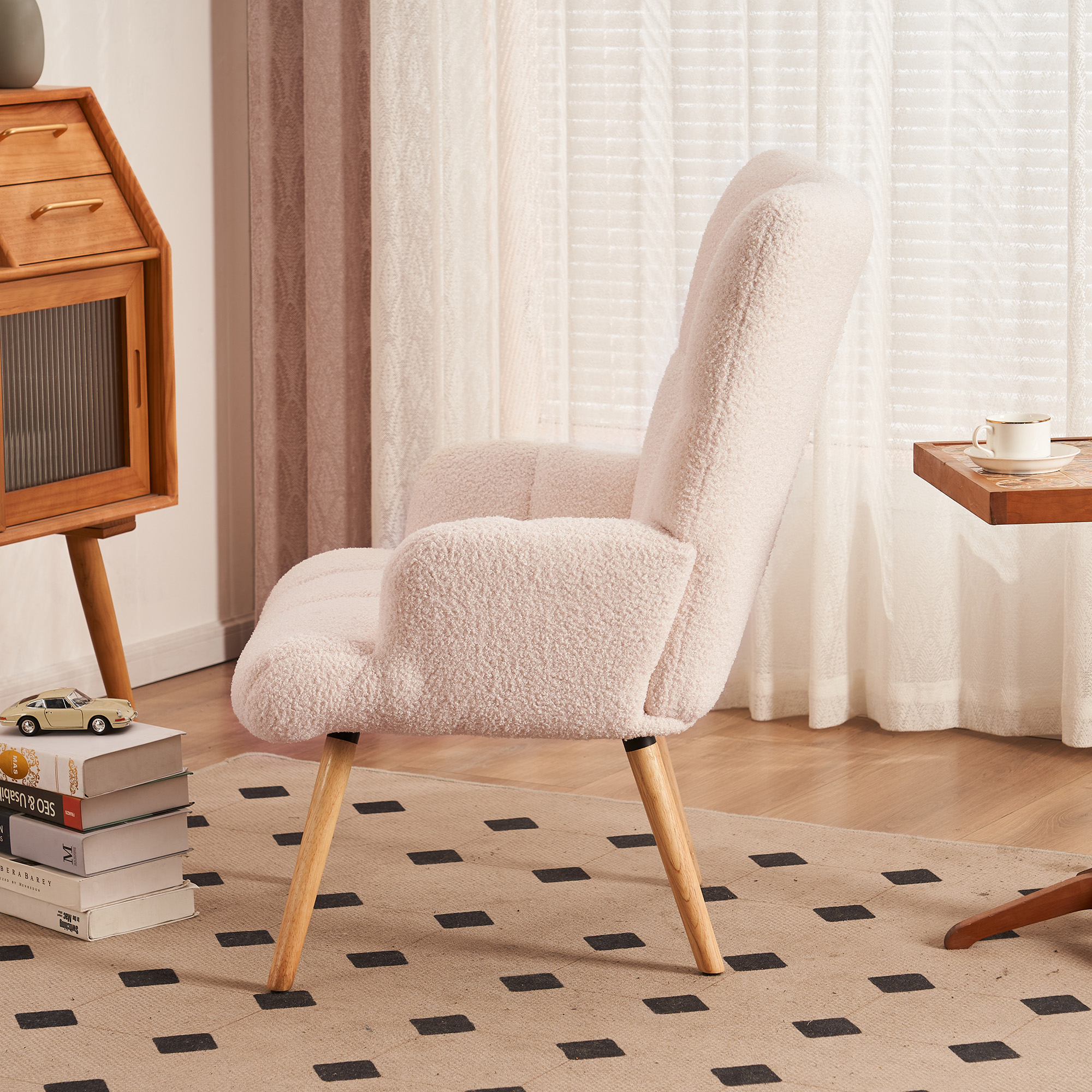 Teddy Velvet Accent Chair, Teddy Furry Casual Chair With High Back And Soft Padded, Modern Armchair Chair - White