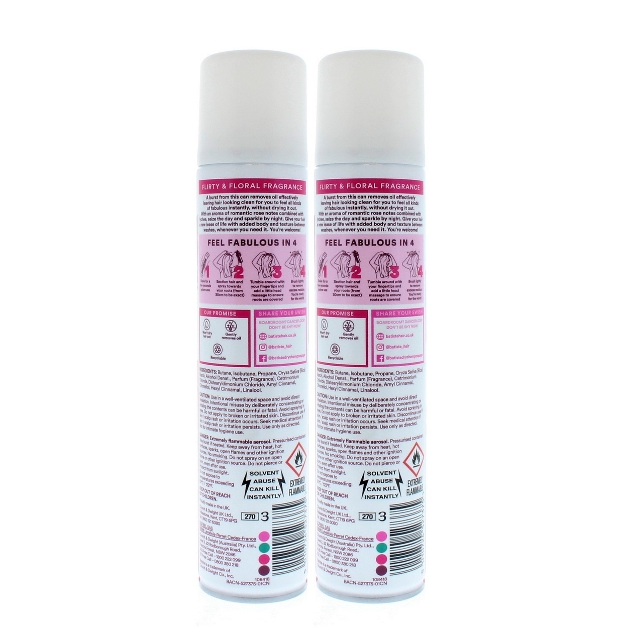 Batiste Instant Hair Refresh Dry Shampoo Blush Flirty Floral 200ml/120g (2 PACK)