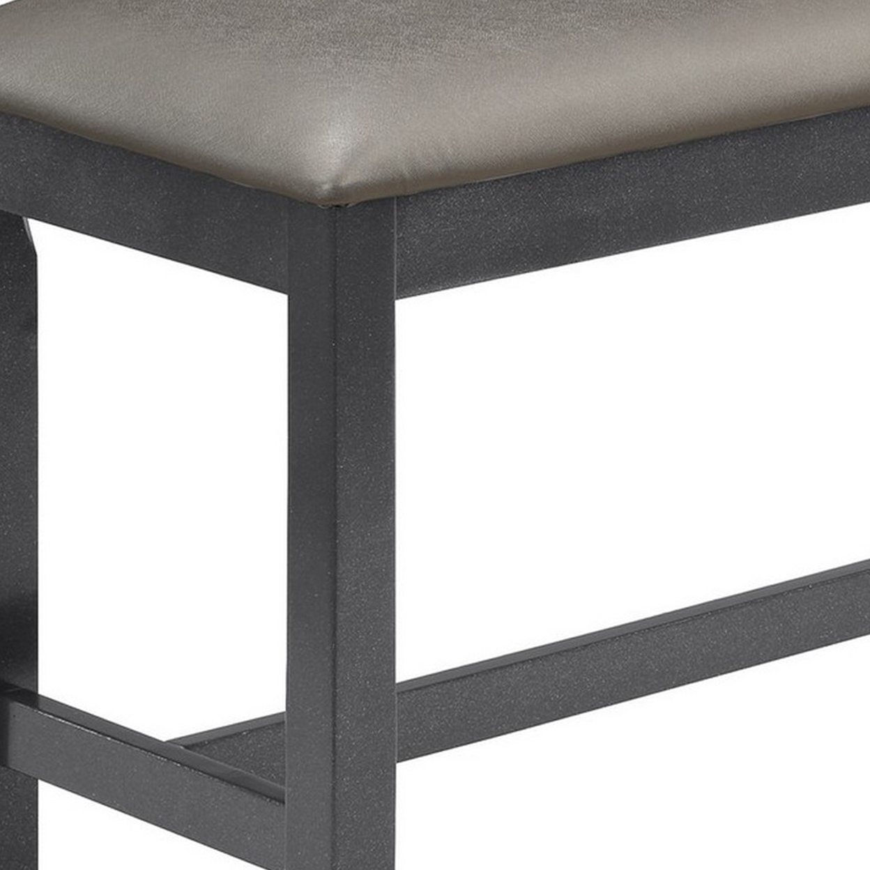 48 Inch Dining Bench, Padded Seat Cushion, Metallic Gray Upholstery, Black- Saltoro Sherpi
