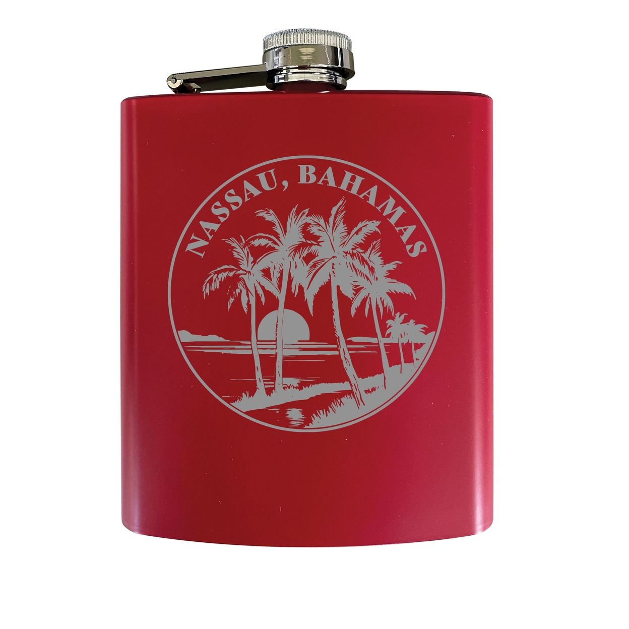 Nassau The Bahamas Souvenir 7 Oz Engraved Steel Flask Matte Finish - Red,,2-Pack