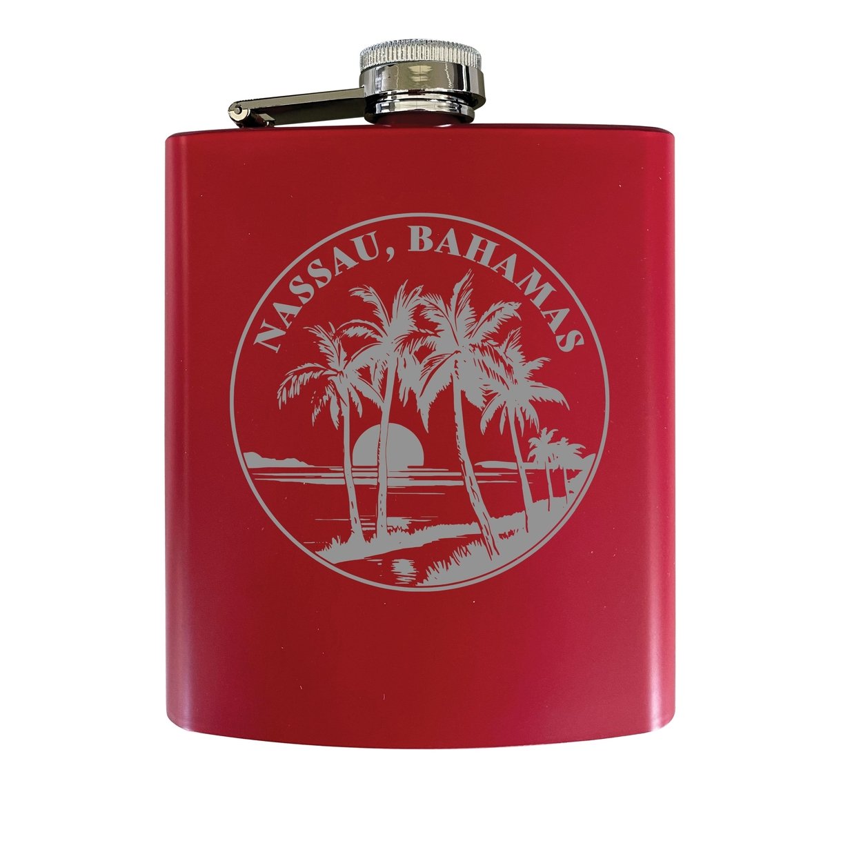 Nassau The Bahamas Souvenir 7 Oz Engraved Steel Flask Matte Finish - Red,,4-Pack