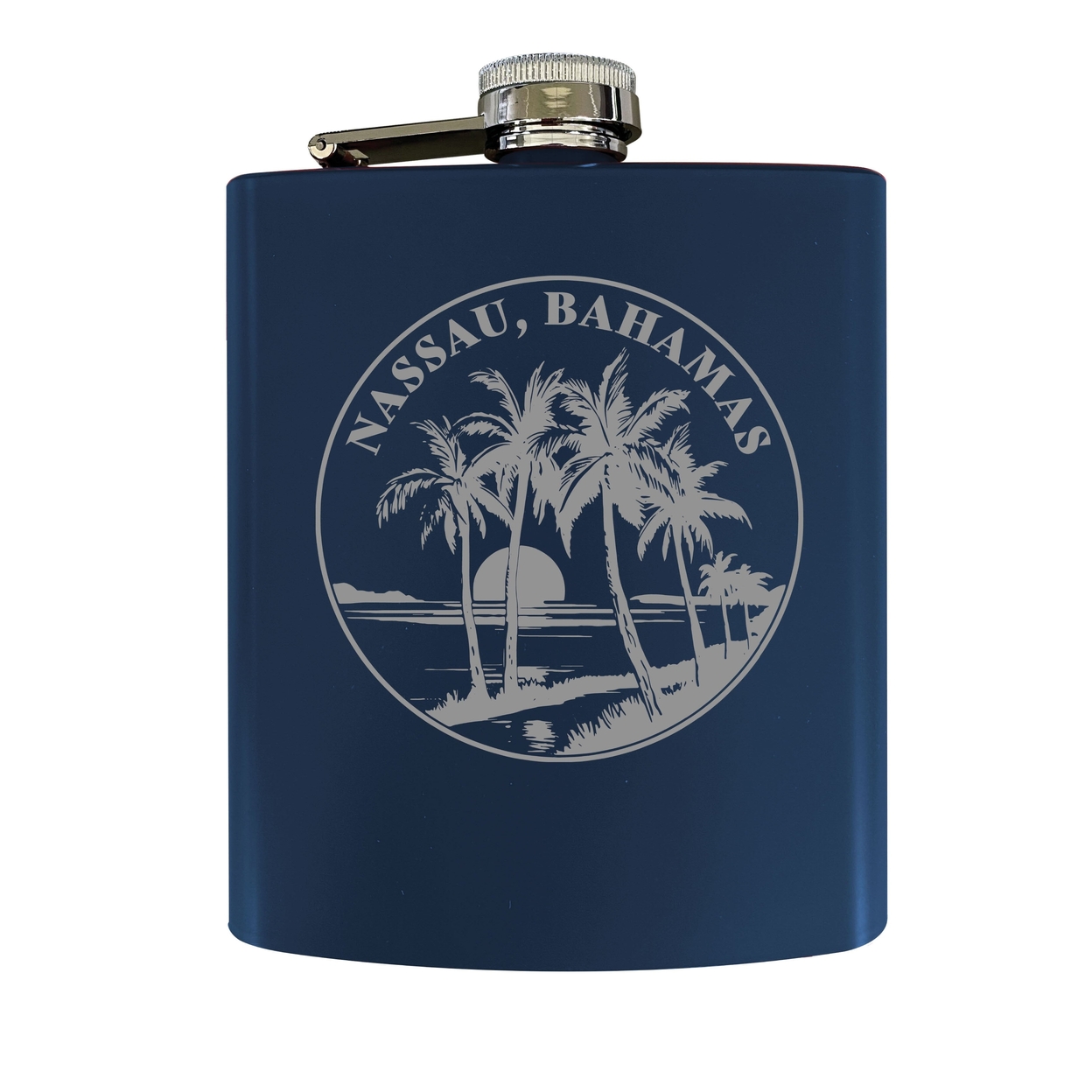 Nassau The Bahamas Souvenir 7 Oz Engraved Steel Flask Matte Finish - Navy,,Single Unit