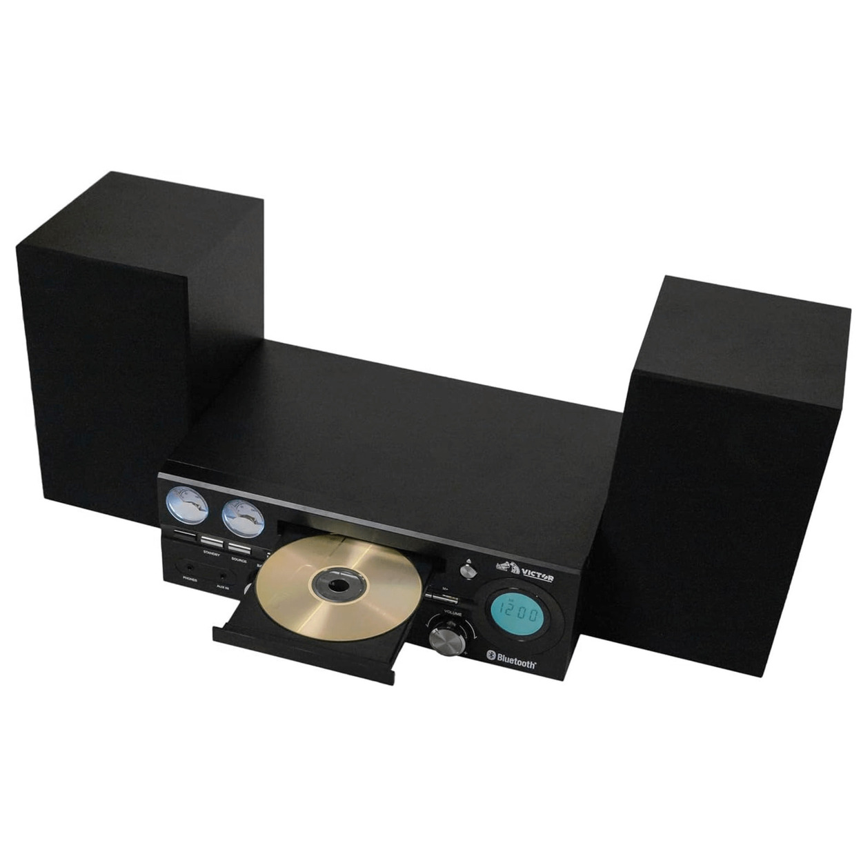 Victor Milwaukee 50W Desktop CD Stereo System W Bluetooth, CD Player & FM Radio - Black