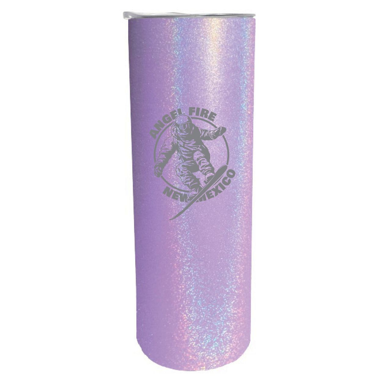 Angel Fire New Mexico Souvenir 20 Oz Engraved Insulated Stainless Steel Skinny Tumbler - Purple Glitter,,Single Unit