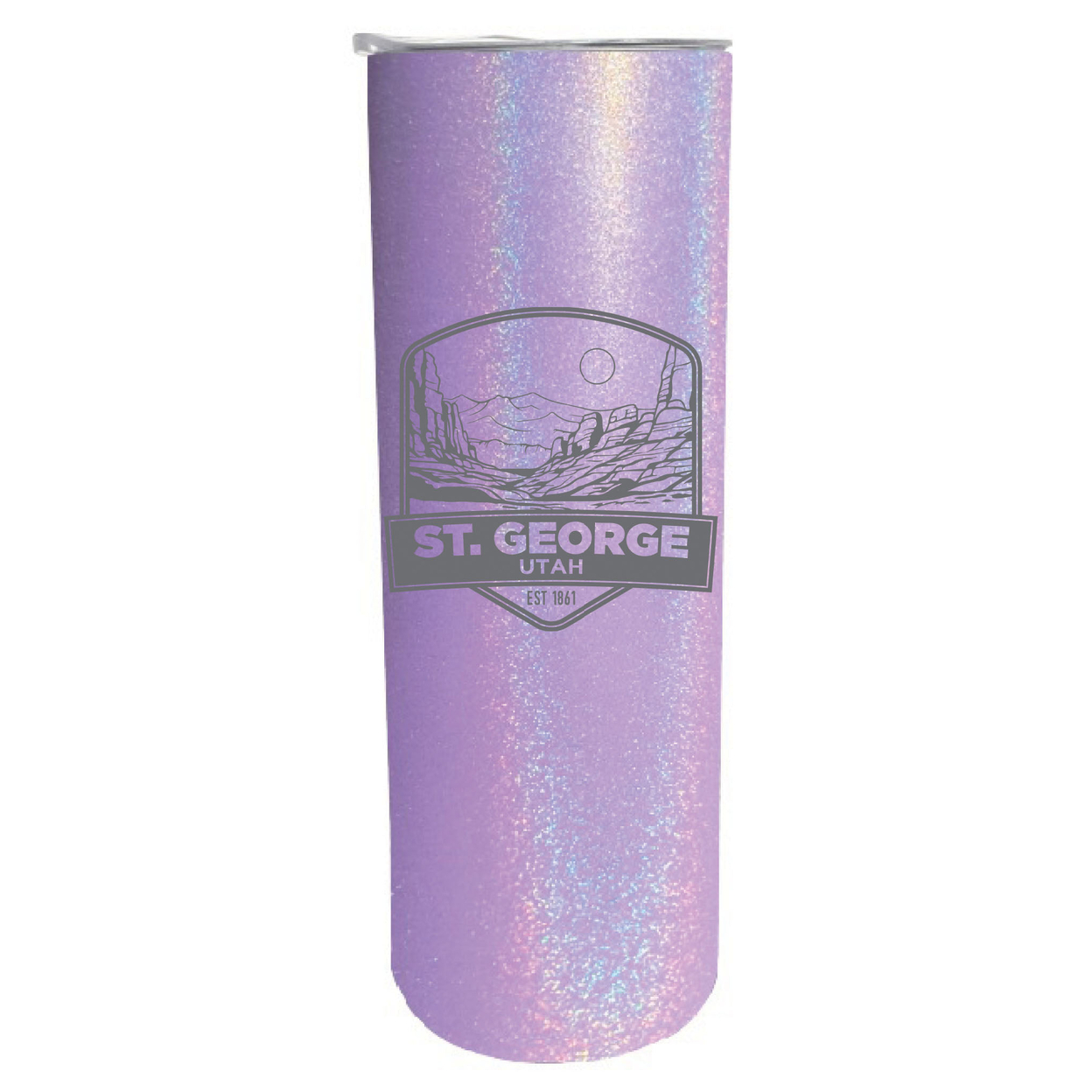 St. George Utah Souvenir 20 Oz Engraved Insulated Stainless Steel Skinny Tumbler - Gray Glitter,,Single Unit