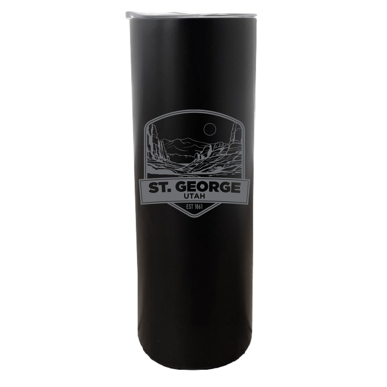 St. George Utah Souvenir 20 Oz Engraved Insulated Stainless Steel Skinny Tumbler - Black,,Single Unit