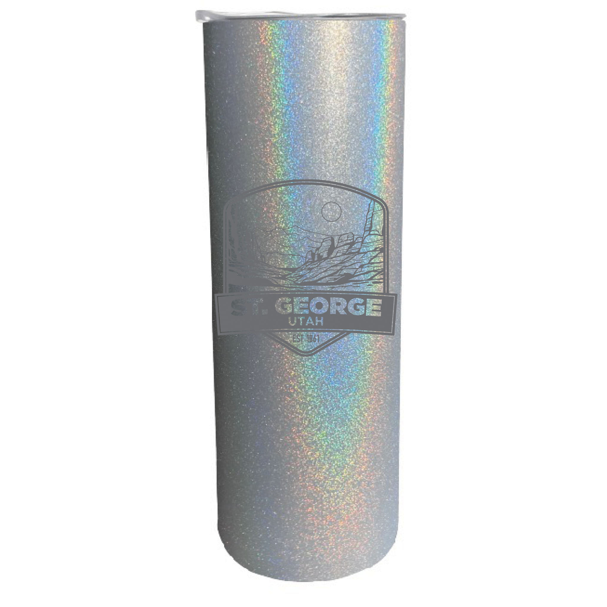 St. George Utah Souvenir 20 Oz Engraved Insulated Stainless Steel Skinny Tumbler - Gray Glitter,,Single Unit