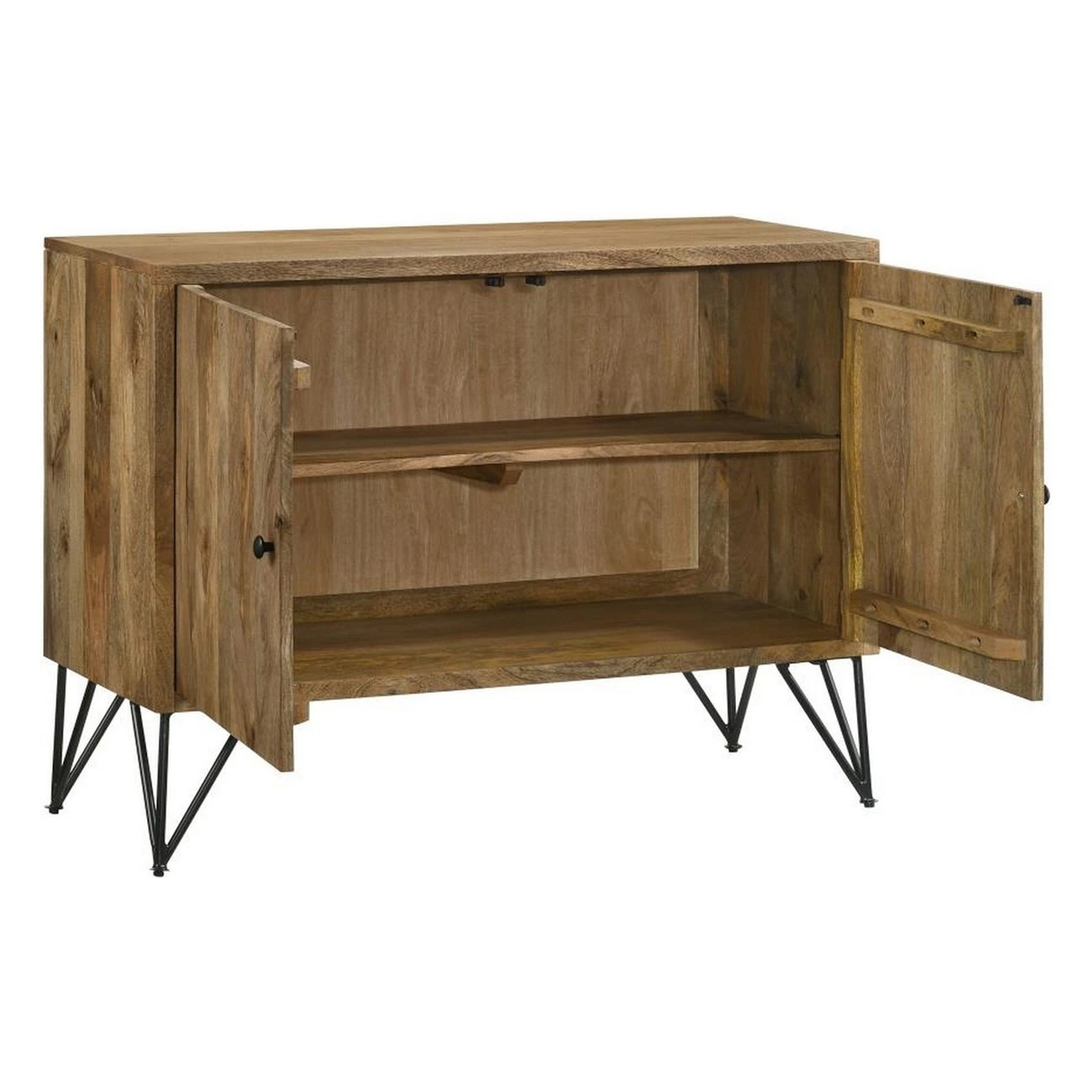 40 Inch Sideboard Cabinet Console, 2 Door, Angled Iron Legs Natural Brown- Saltoro Sherpi