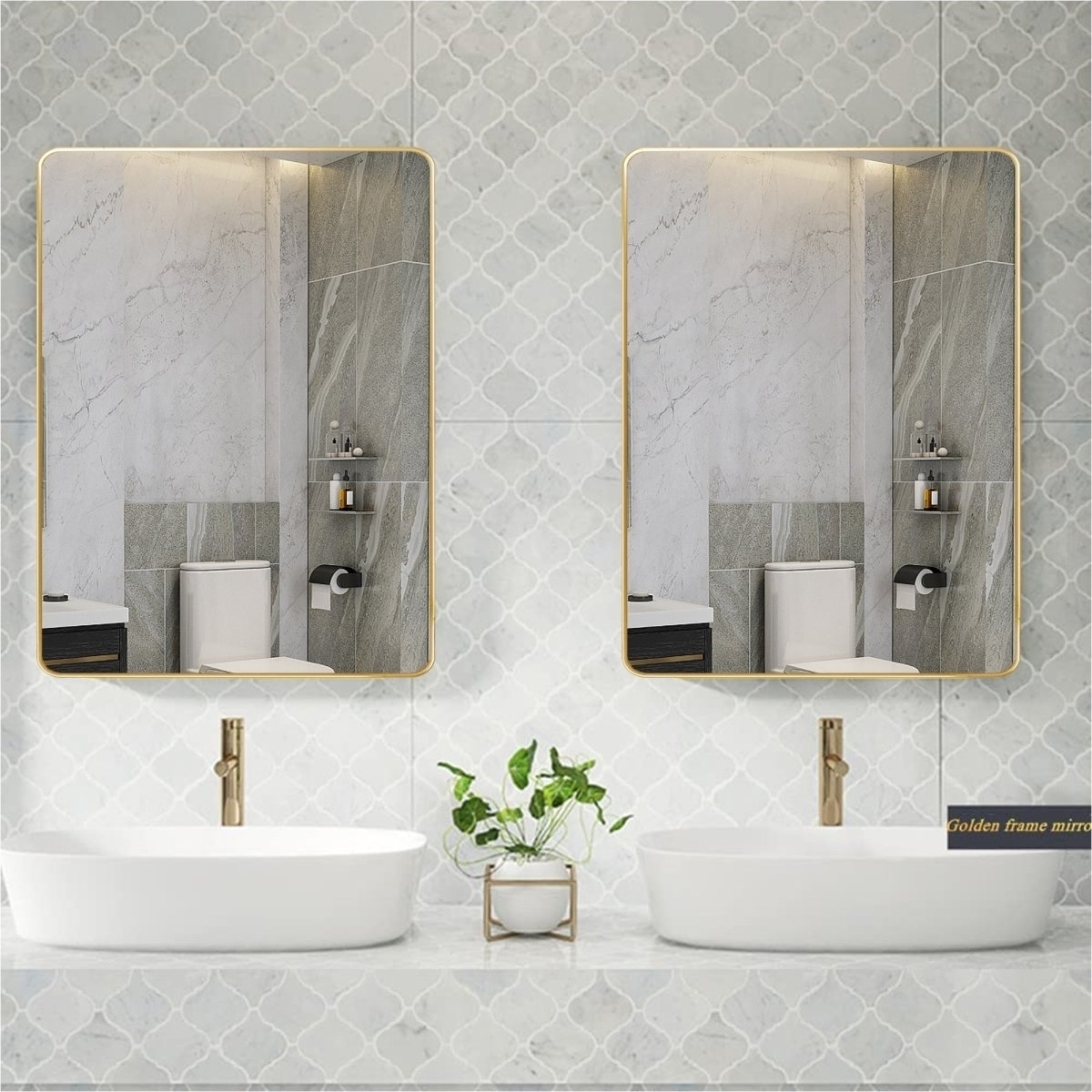 ExBrite 32  W X 24  H Gold Bathroom Mirror For Wall Vanity Mirror