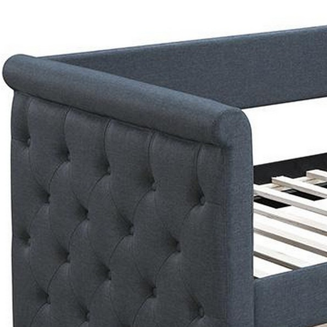 Edra Classic Upholstered Day Bed With Trundle, Tufted Charcoal Gray Burlap- Saltoro Sherpi