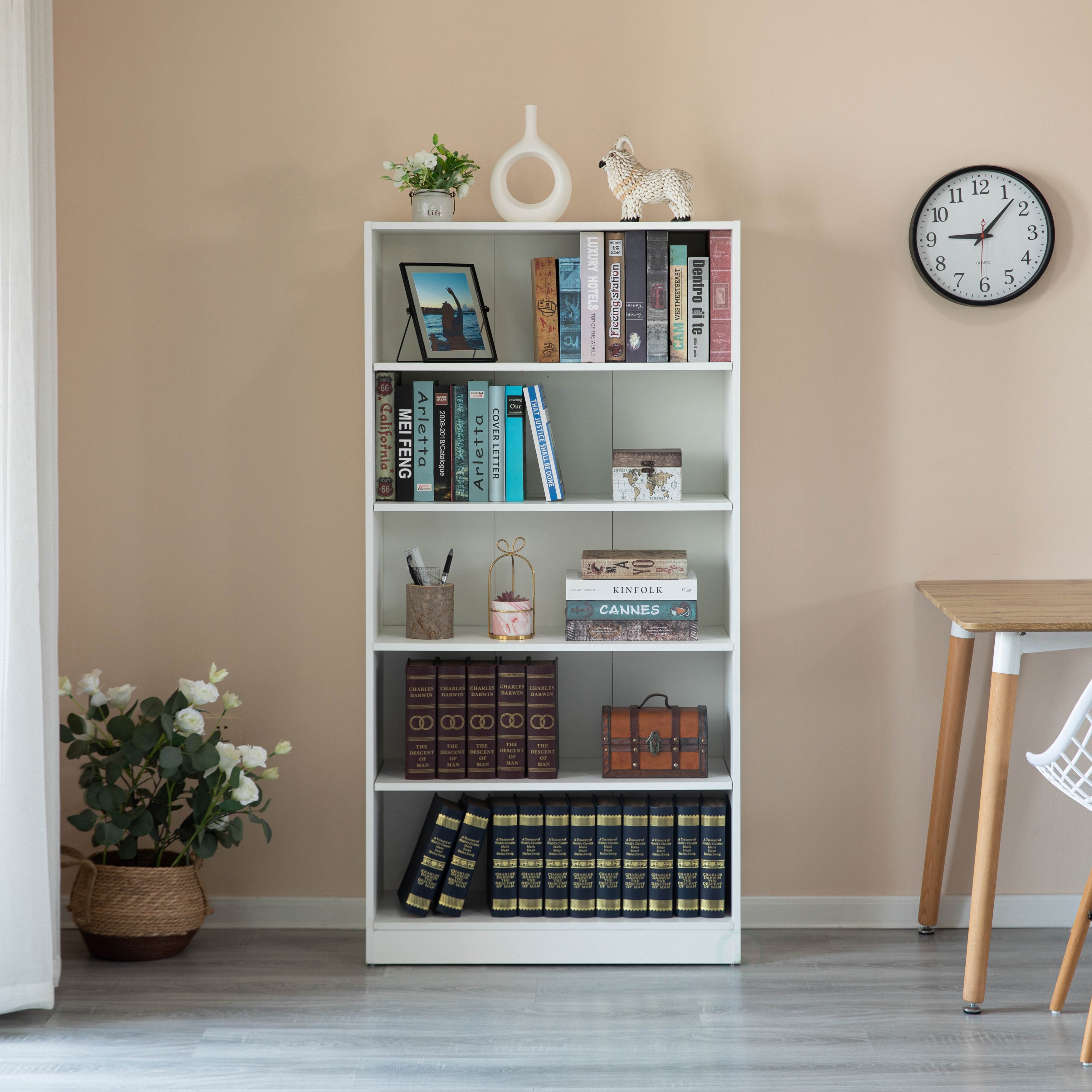 Freestanding Classic Wooden Display Bookshelf, Floor Standing Bookcase, With 5 Open Display Shelves - Brown