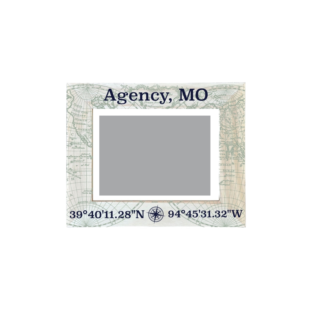 Agency Missouri Souvenir Wooden Photo Frame Compass Coordinates Design Matted To 4 X 6