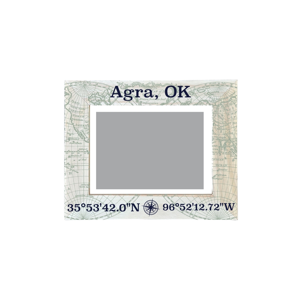 Agra Oklahoma Souvenir Wooden Photo Frame Compass Coordinates Design Matted To 4 X 6