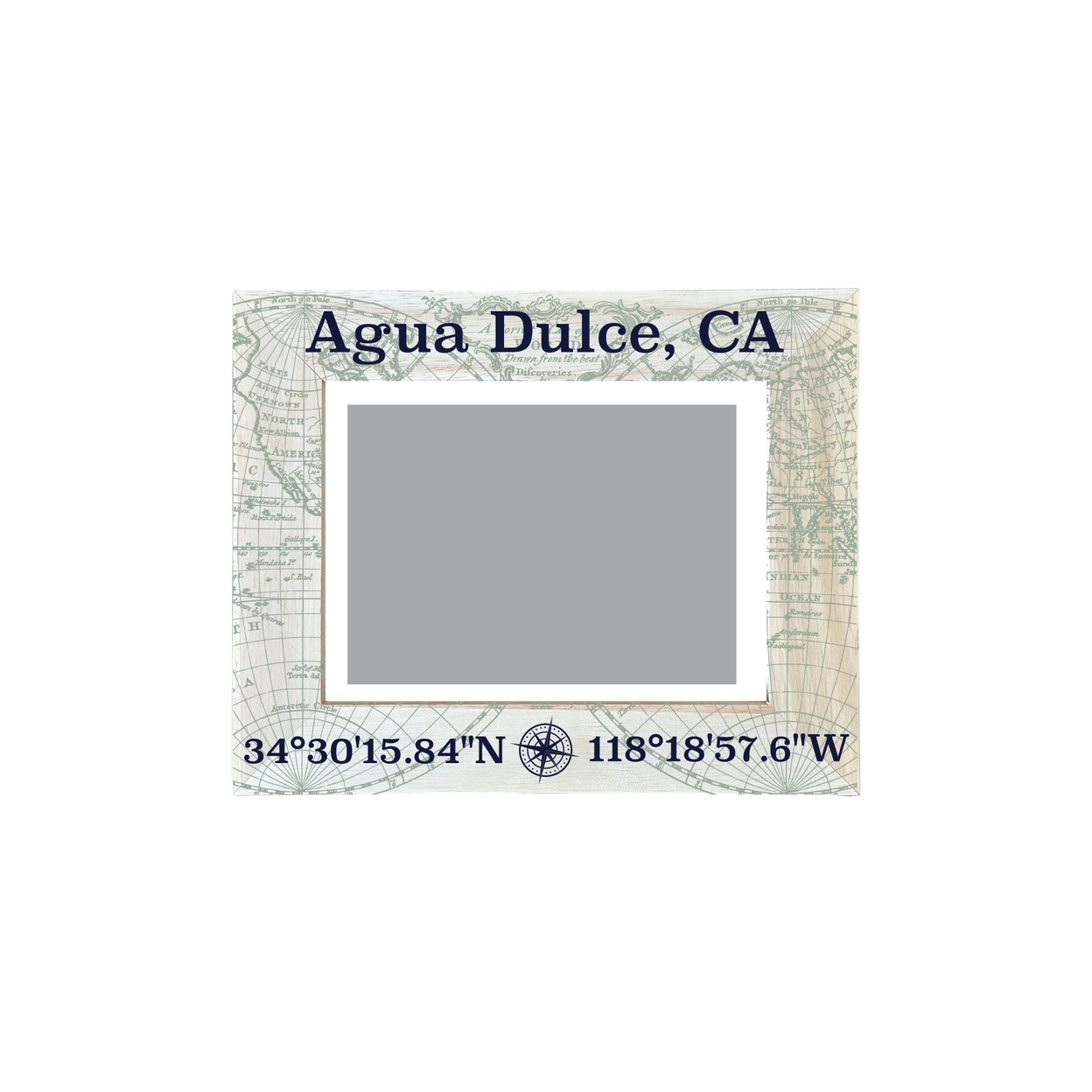 Agua Dulce California Souvenir Wooden Photo Frame Compass Coordinates Design Matted To 4 X 6