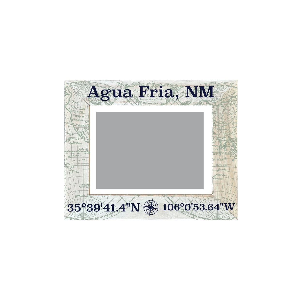 Agua Fria New Mexico Souvenir Wooden Photo Frame Compass Coordinates Design Matted To 4 X 6