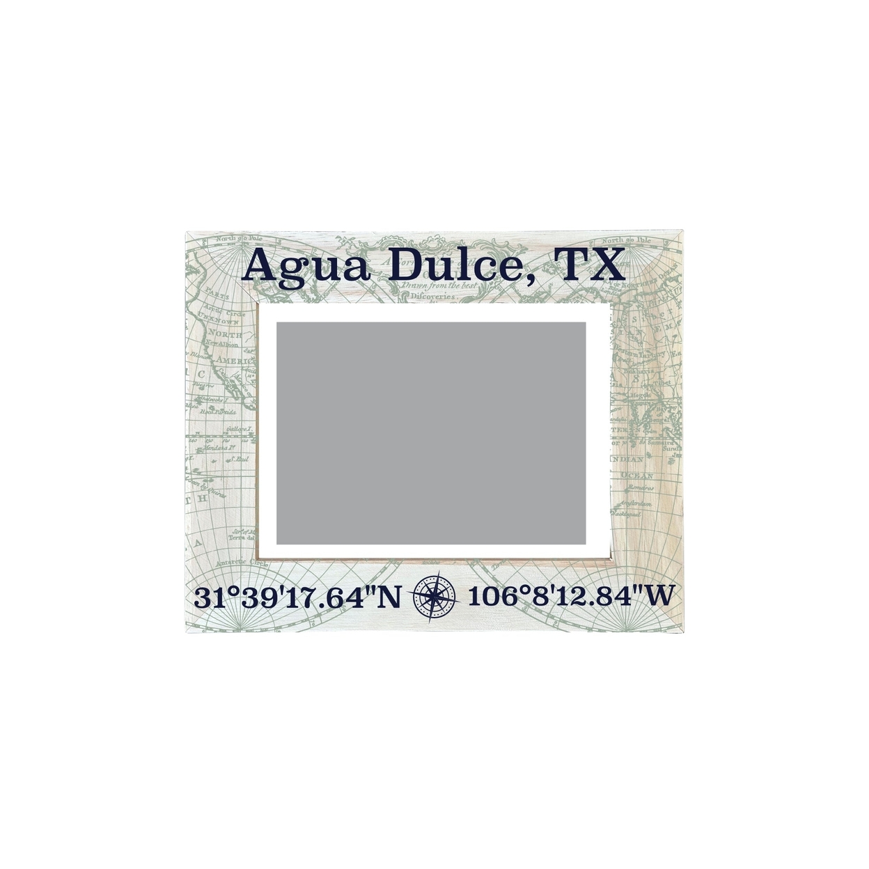 Agua Dulce Texas Souvenir Wooden Photo Frame Compass Coordinates Design Matted To 4 X 6