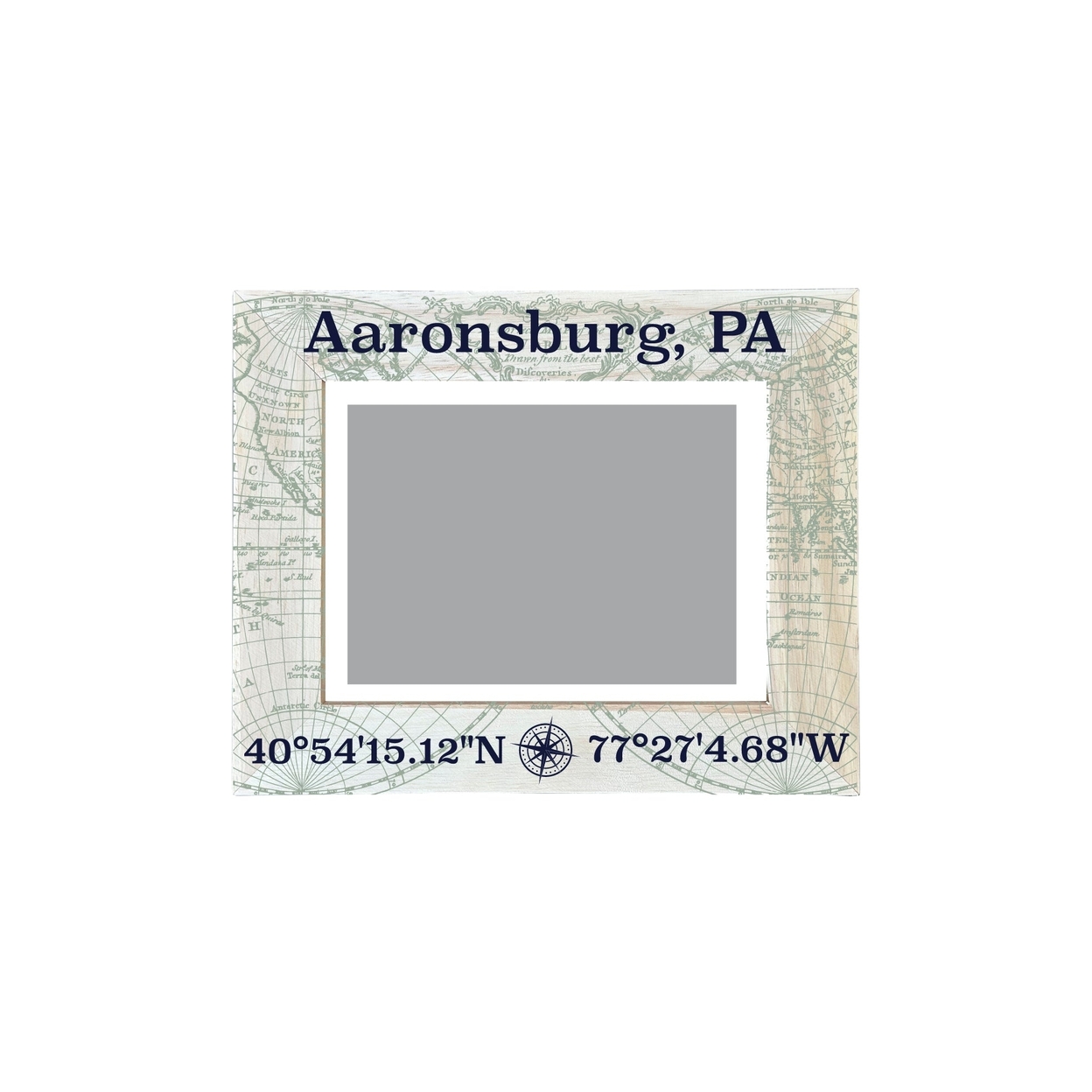 Aaronsburg Pennsylvania Souvenir Wooden Photo Frame Compass Coordinates Design Matted To 4 X 6