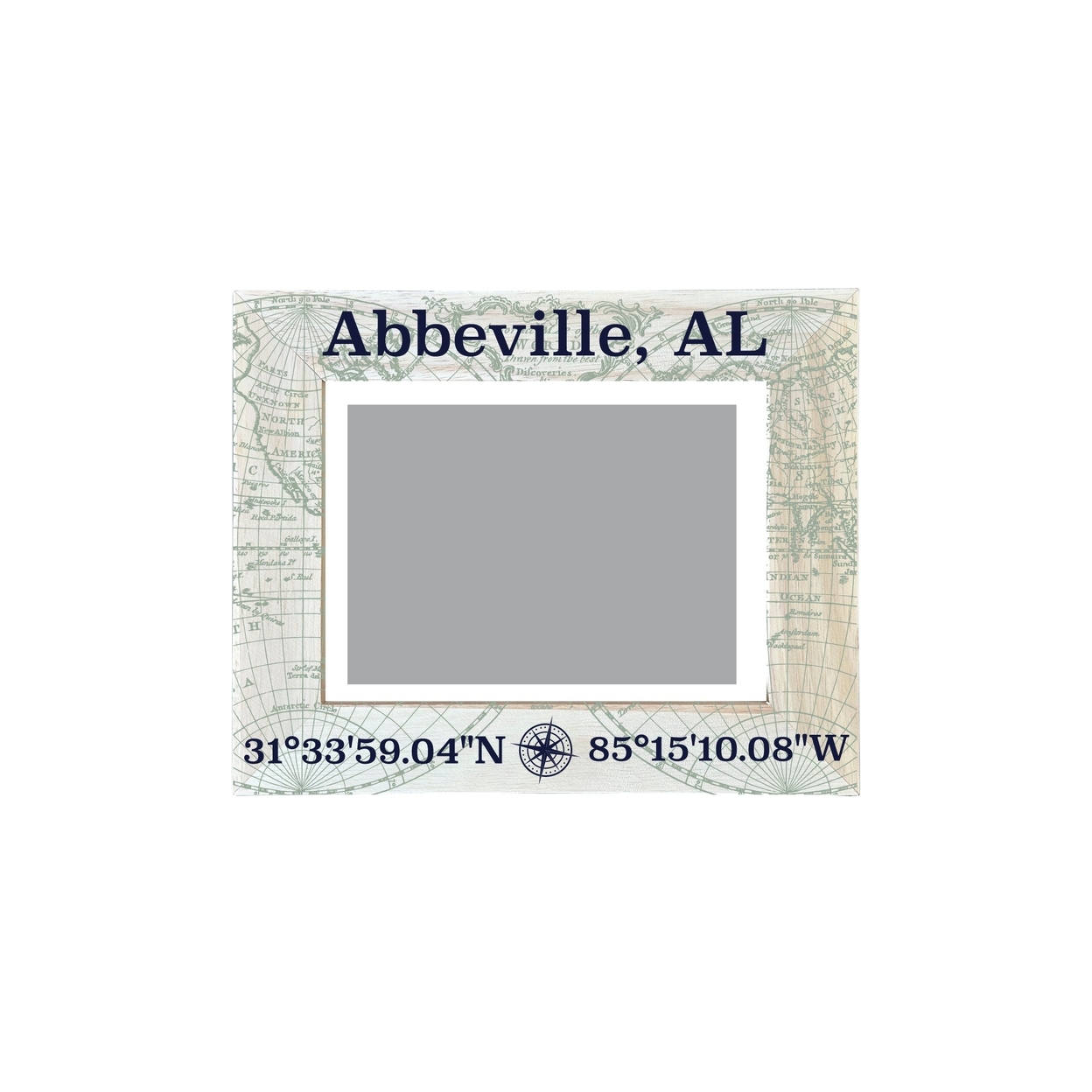 Abbeville Alabama Souvenir Wooden Photo Frame Compass Coordinates Design Matted To 4 X 6