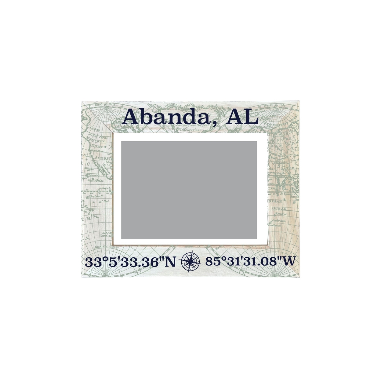 Abanda Alabama Souvenir Wooden Photo Frame Compass Coordinates Design Matted To 4 X 6