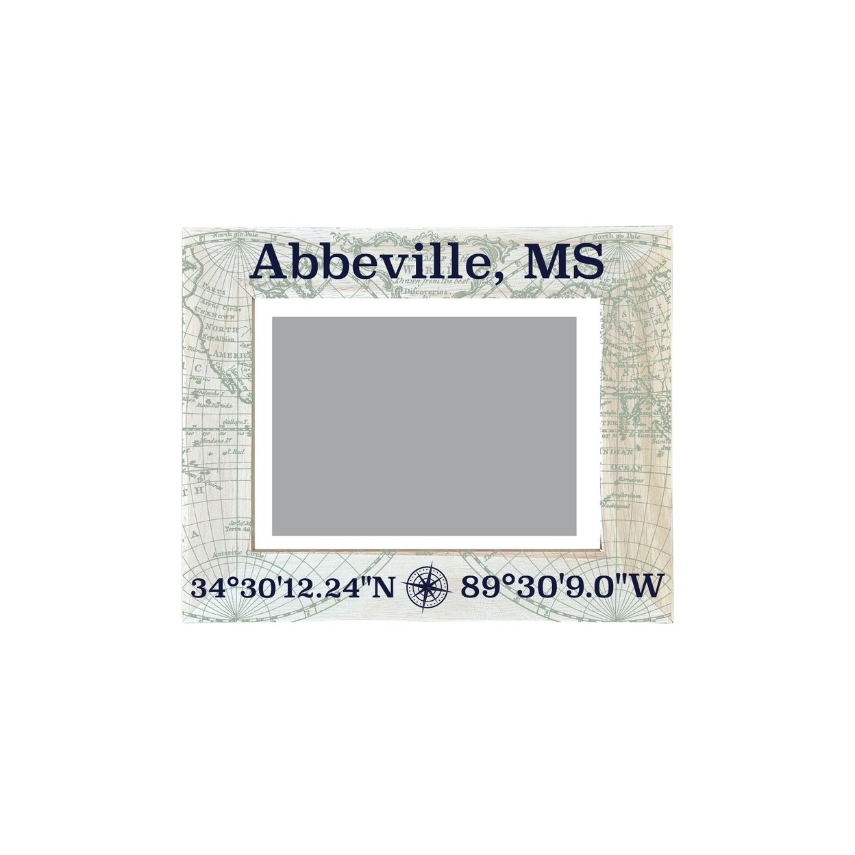 Abbeville Mississippi Souvenir Wooden Photo Frame Compass Coordinates Design Matted To 4 X 6