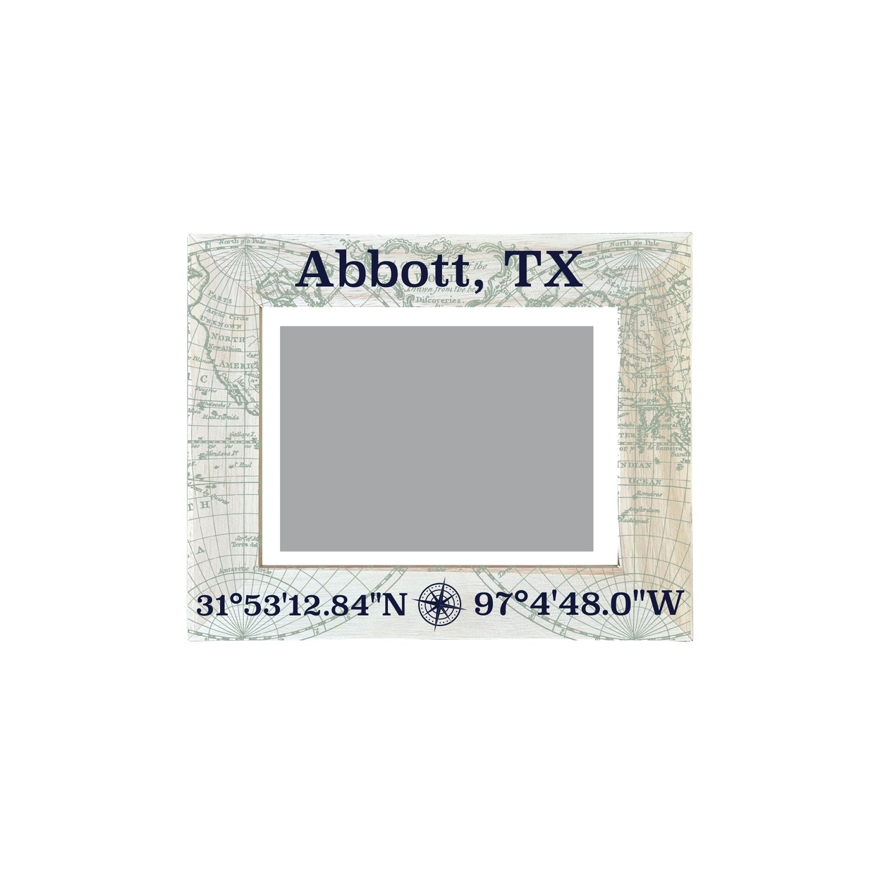 Abbott Texas Souvenir Wooden Photo Frame Compass Coordinates Design Matted To 4 X 6