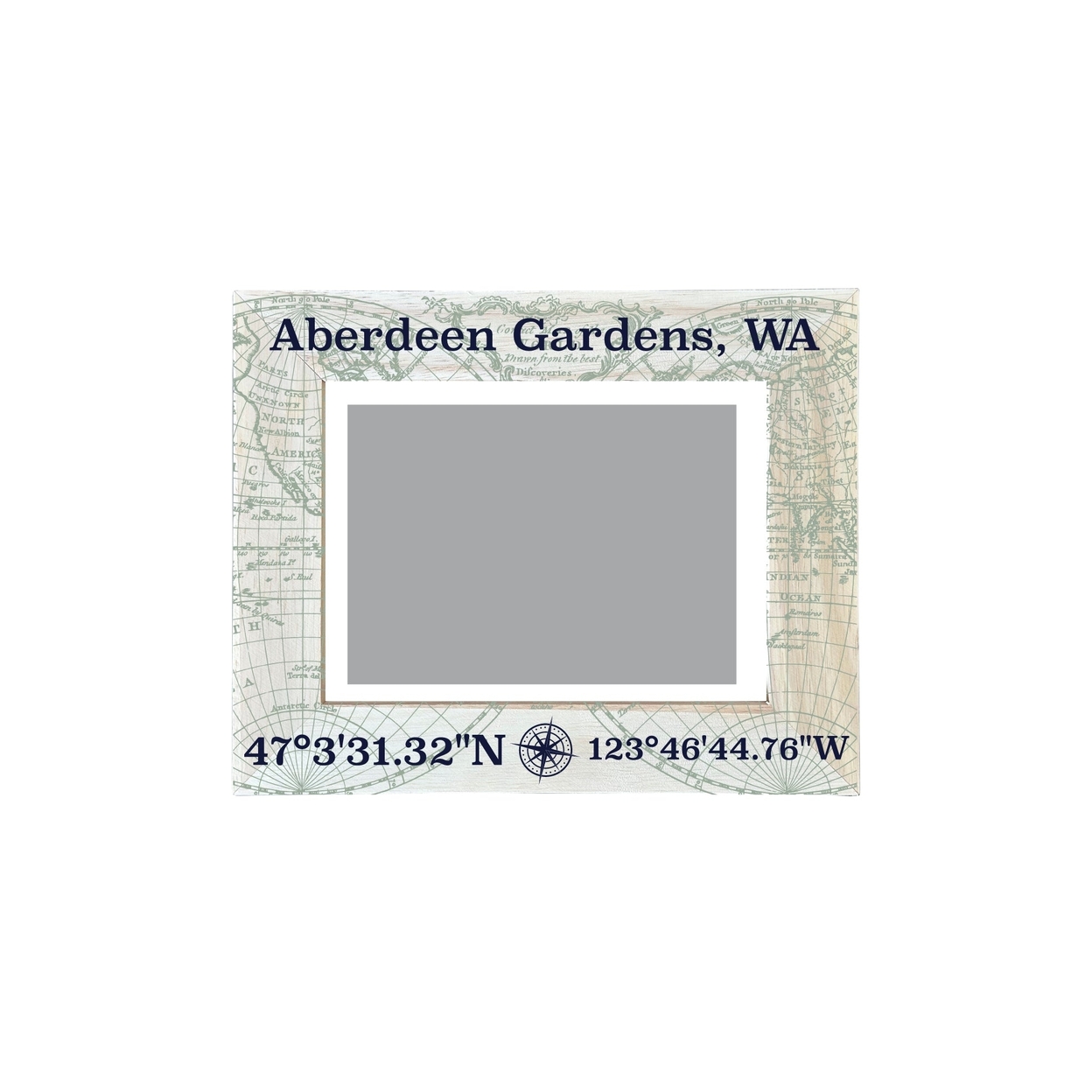 Aberdeen Gardens Washington Souvenir Wooden Photo Frame Compass Coordinates Design Matted To 4 X 6