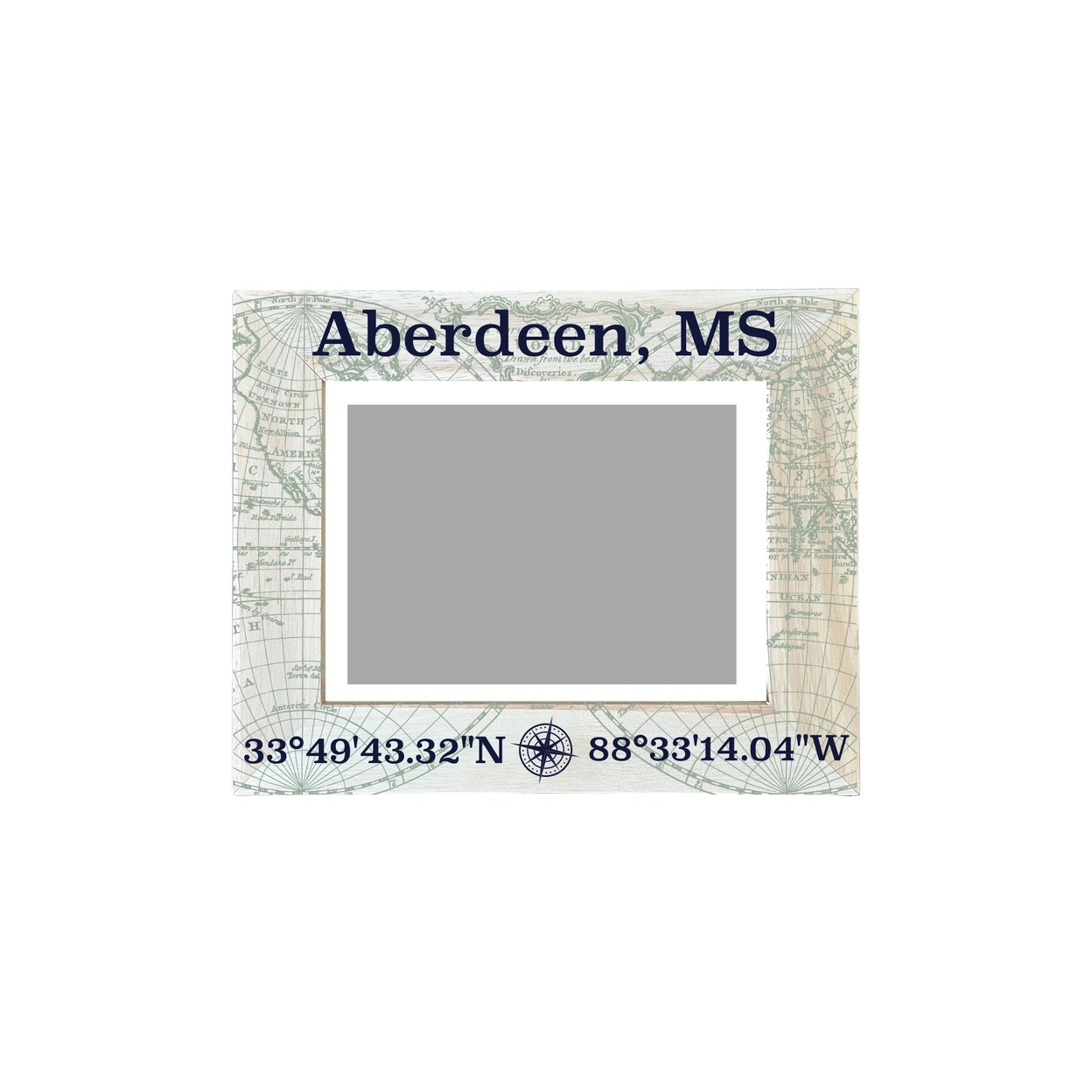 Aberdeen Mississippi Souvenir Wooden Photo Frame Compass Coordinates Design Matted To 4 X 6