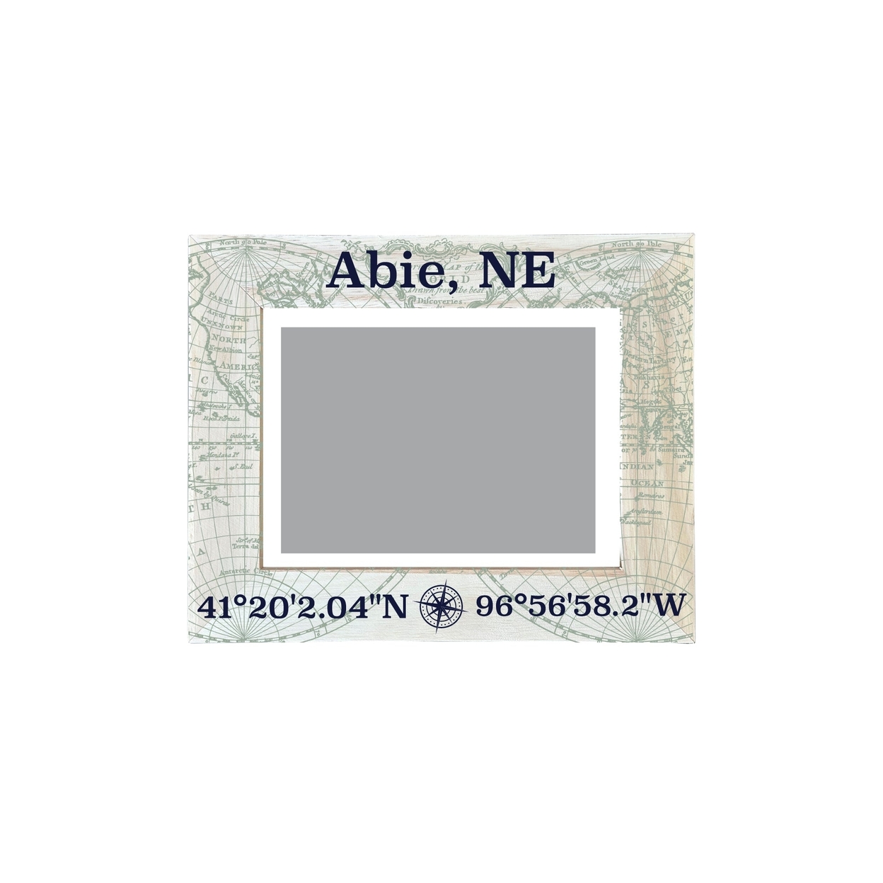 Abie Nebraska Souvenir Wooden Photo Frame Compass Coordinates Design Matted To 4 X 6