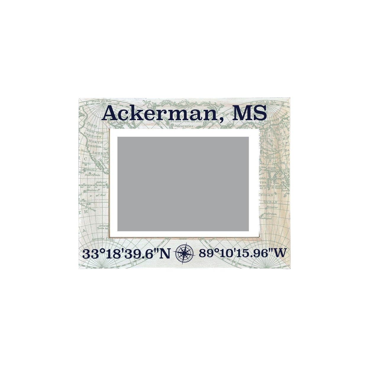 Ackerman Mississippi Souvenir Wooden Photo Frame Compass Coordinates Design Matted To 4 X 6