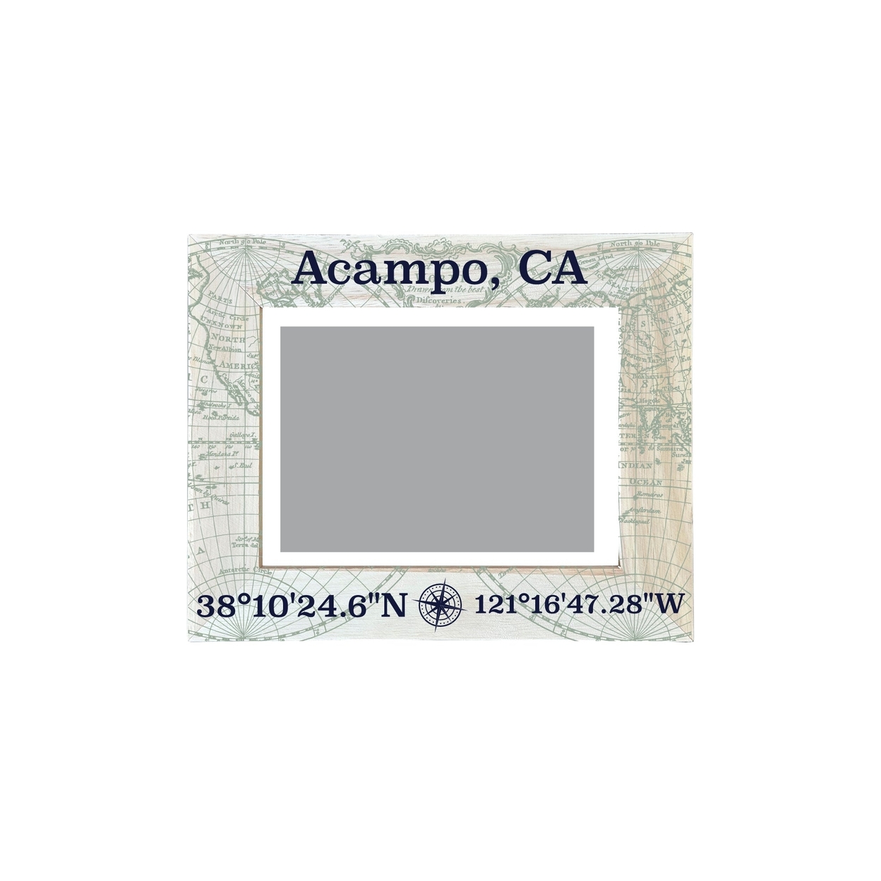Acampo California Souvenir Wooden Photo Frame Compass Coordinates Design Matted To 4 X 6