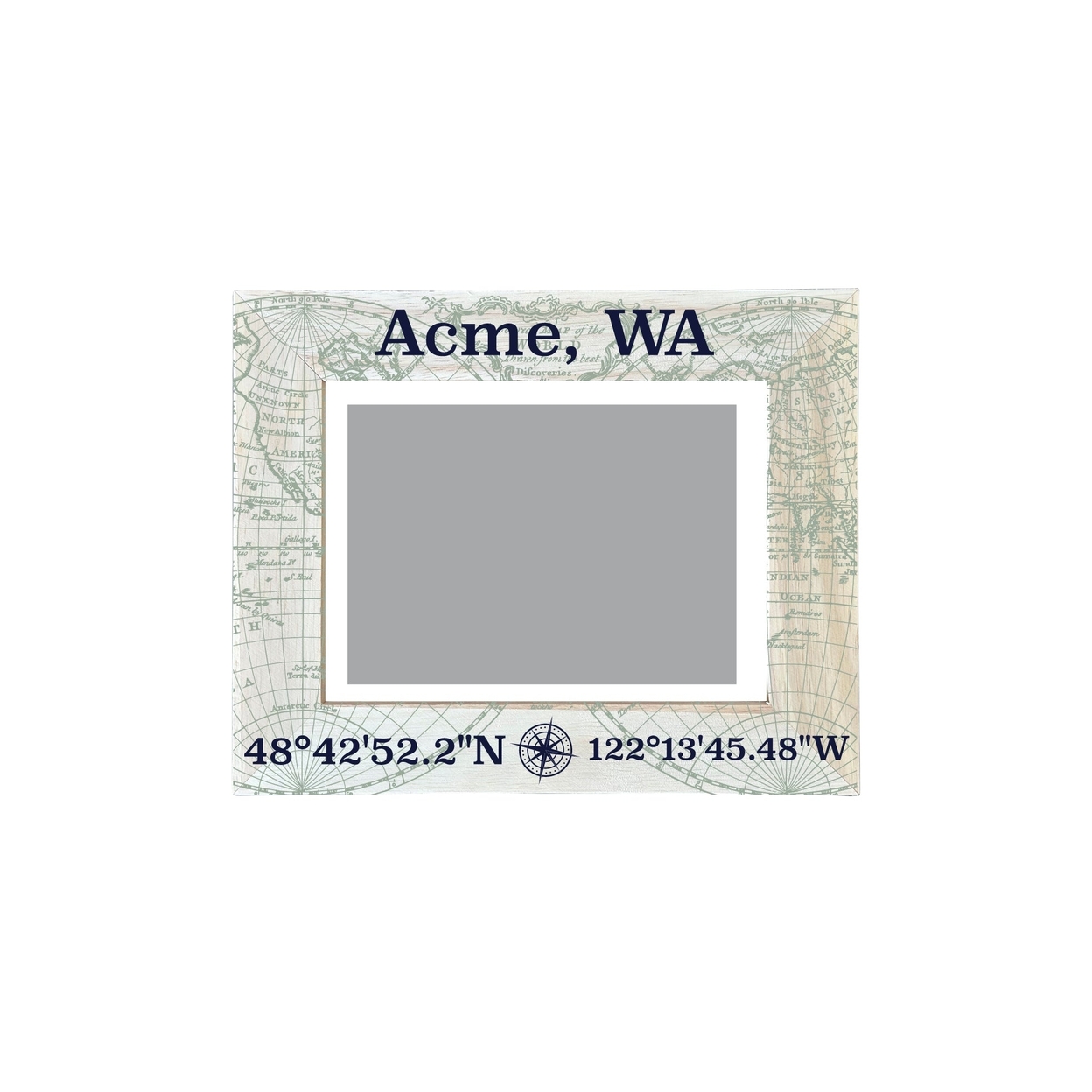 Acme Washington Souvenir Wooden Photo Frame Compass Coordinates Design Matted To 4 X 6