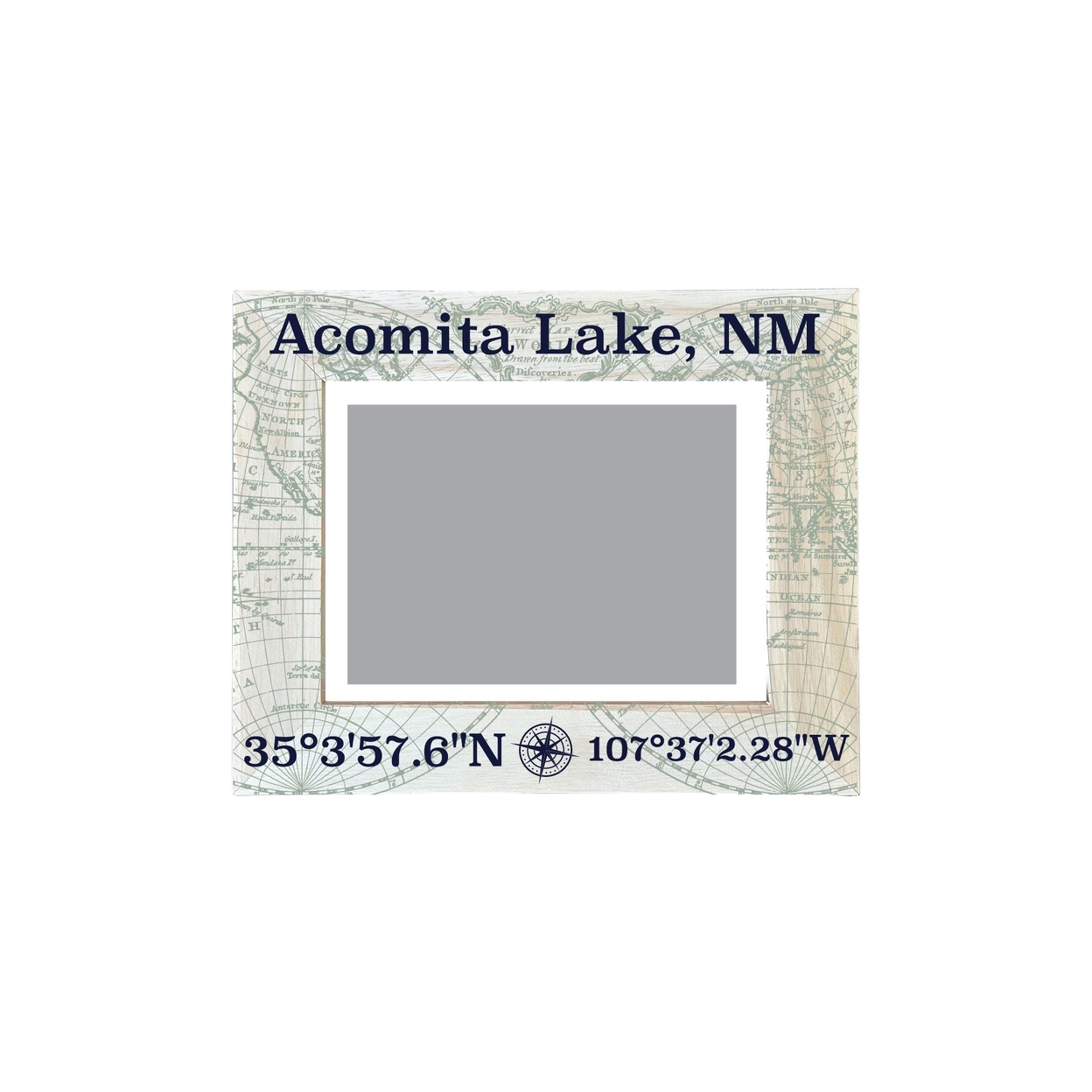 Acomita Lake New Mexico Souvenir Wooden Photo Frame Compass Coordinates Design Matted To 4 X 6