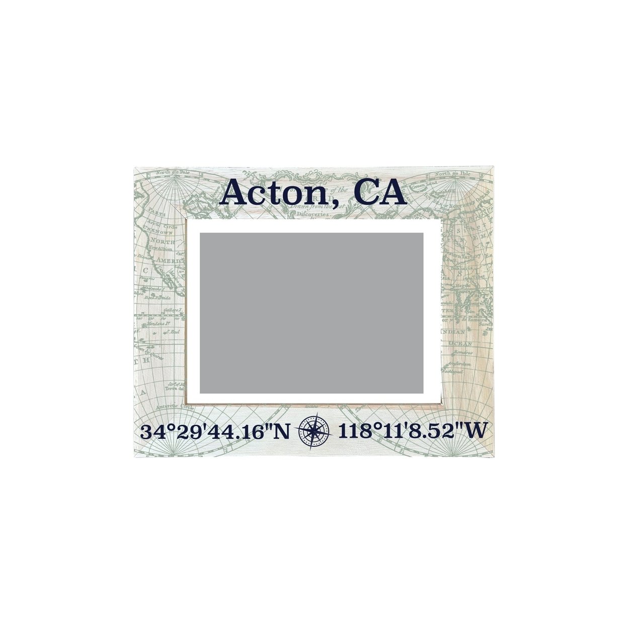 Acton California Souvenir Wooden Photo Frame Compass Coordinates Design Matted To 4 X 6