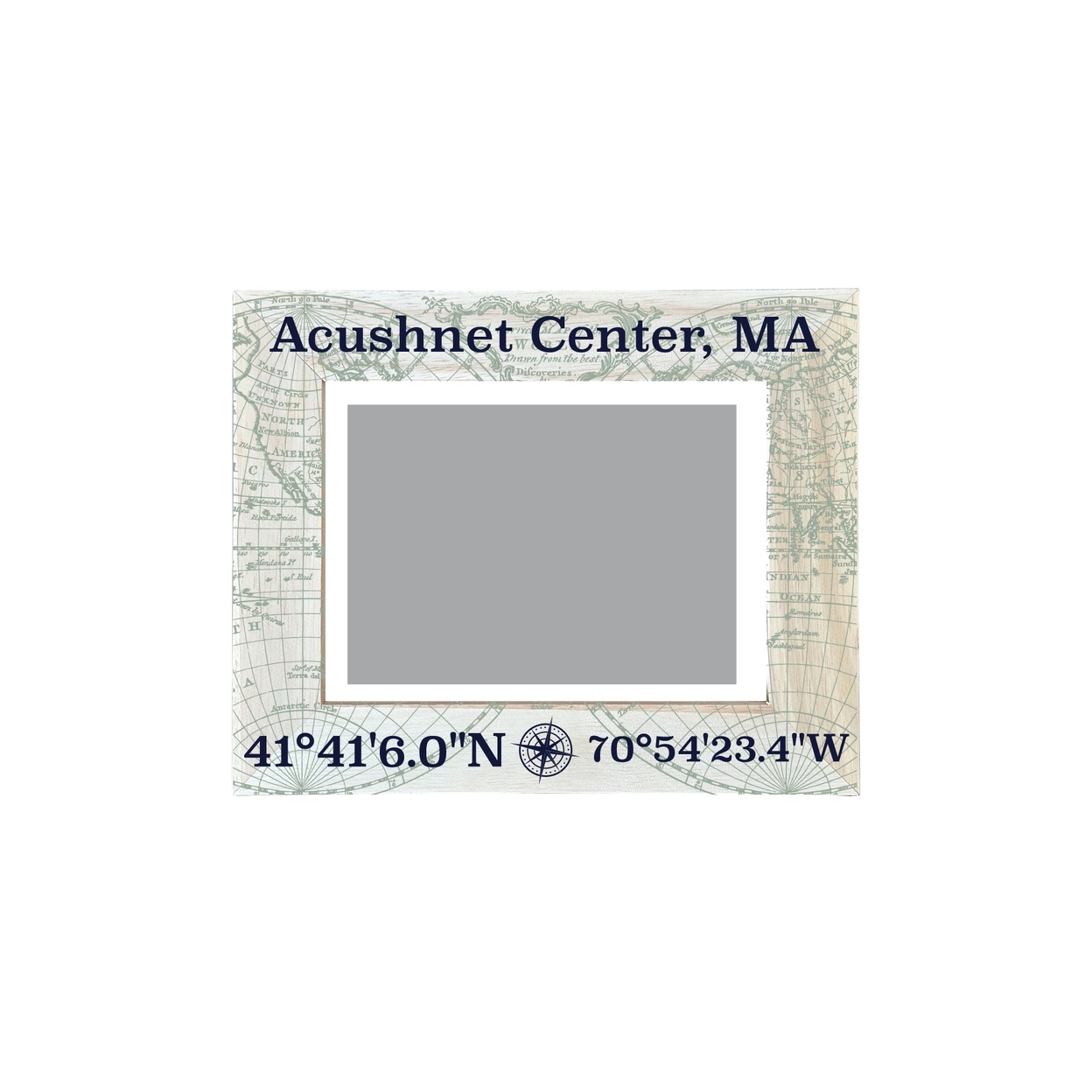 Acushnet Center Massachusetts Souvenir Wooden Photo Frame Compass Coordinates Design Matted To 4 X 6