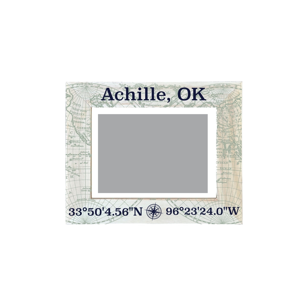 Achille Oklahoma Souvenir Wooden Photo Frame Compass Coordinates Design Matted To 4 X 6