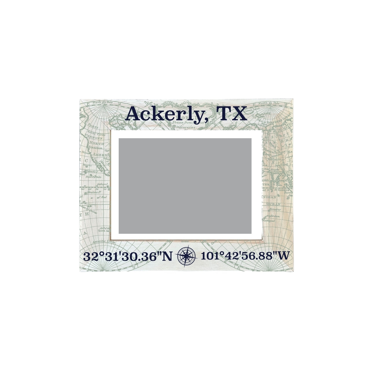 Ackerly Texas Souvenir Wooden Photo Frame Compass Coordinates Design Matted To 4 X 6