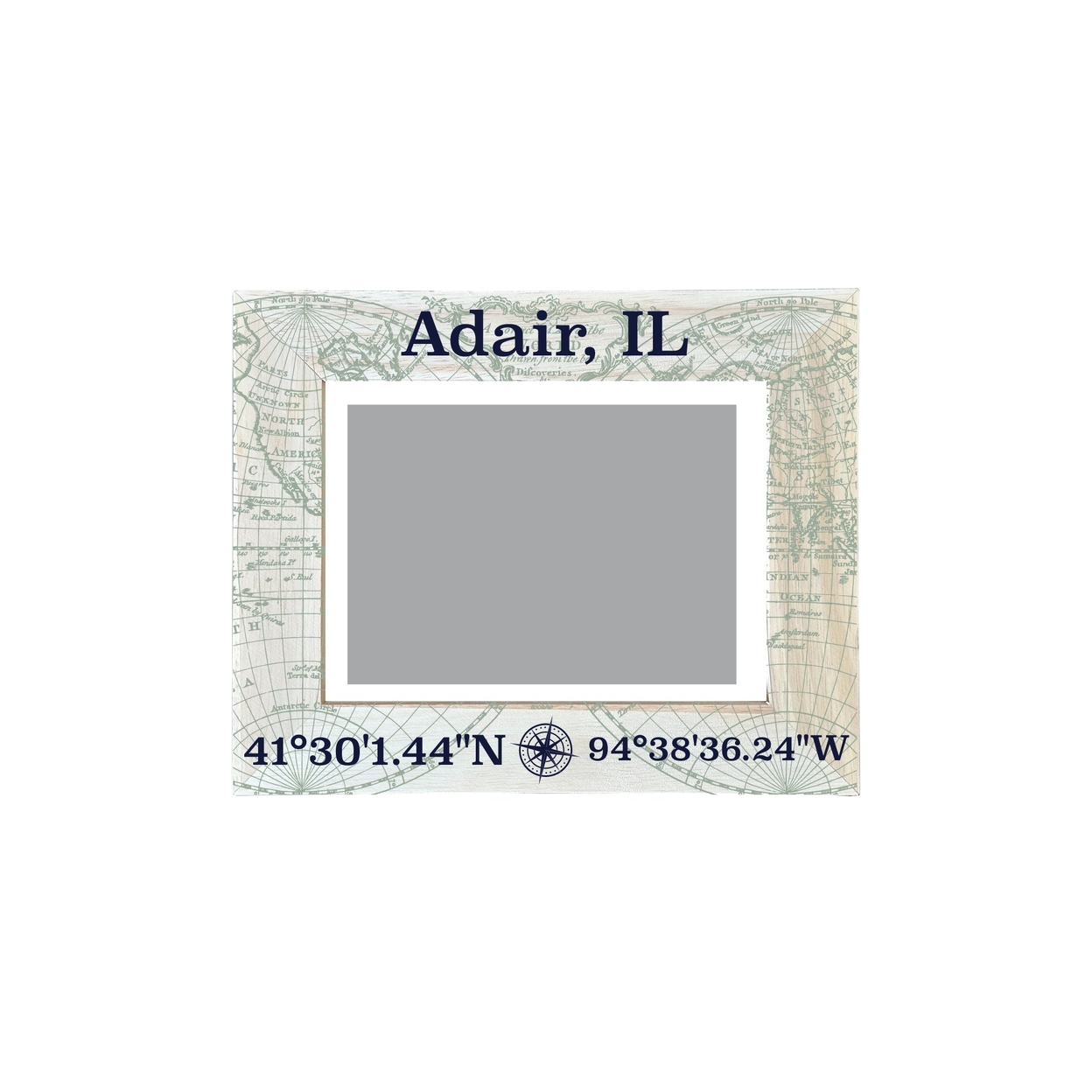 Adair Illinois Souvenir Wooden Photo Frame Compass Coordinates Design Matted To 4 X 6