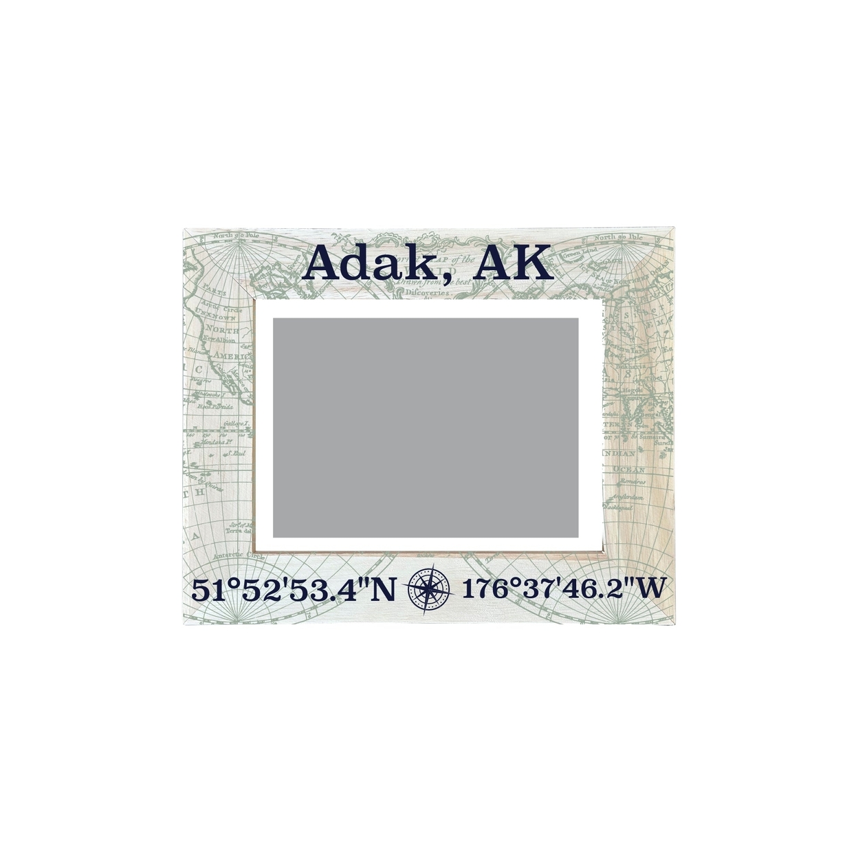 Adak Alaska Souvenir Wooden Photo Frame Compass Coordinates Design Matted To 4 X 6