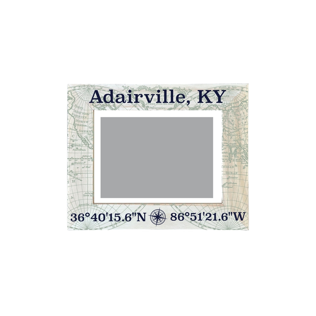 Adairville Kentucky Souvenir Wooden Photo Frame Compass Coordinates Design Matted To 4 X 6