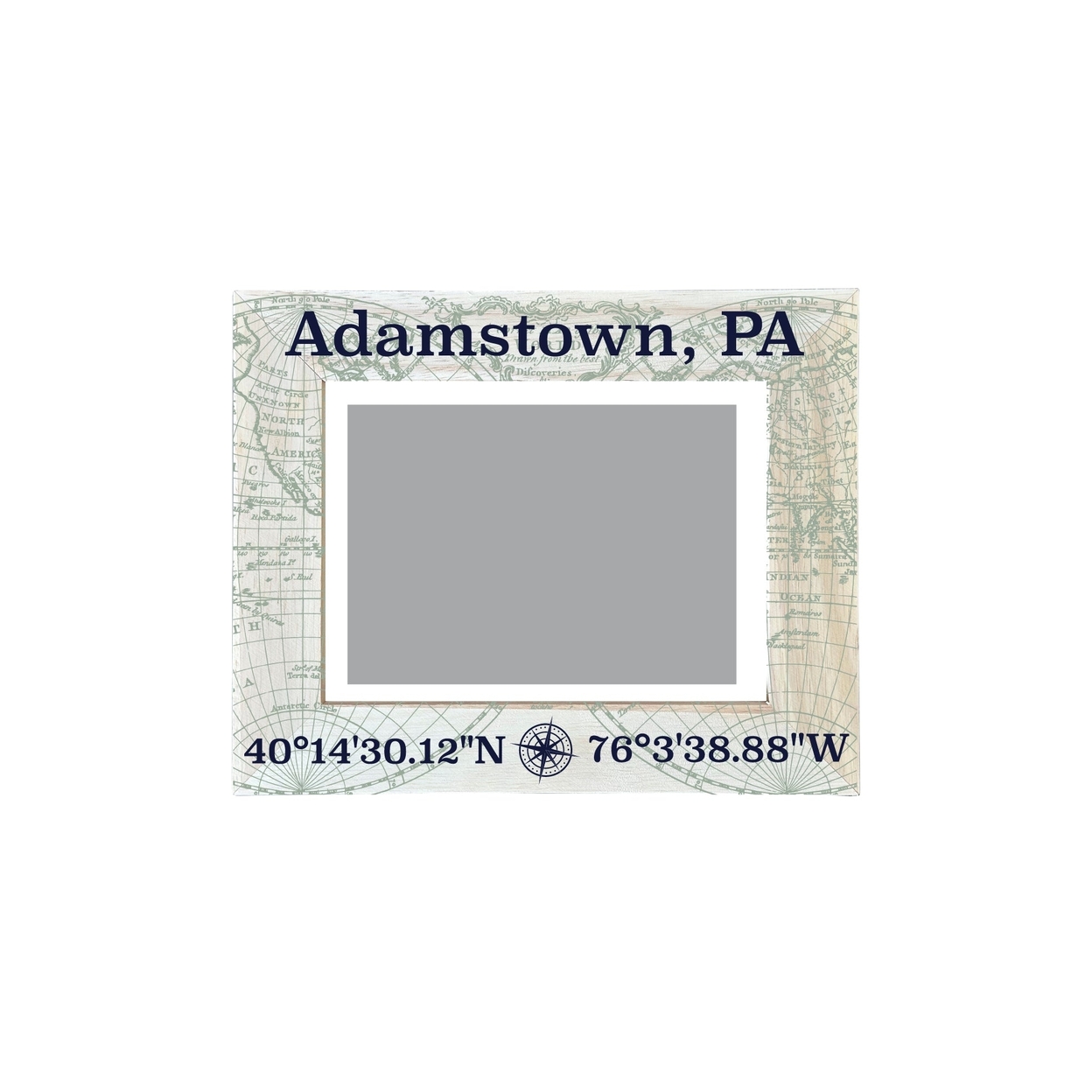 Adamstown Pennsylvania Souvenir Wooden Photo Frame Compass Coordinates Design Matted To 4 X 6