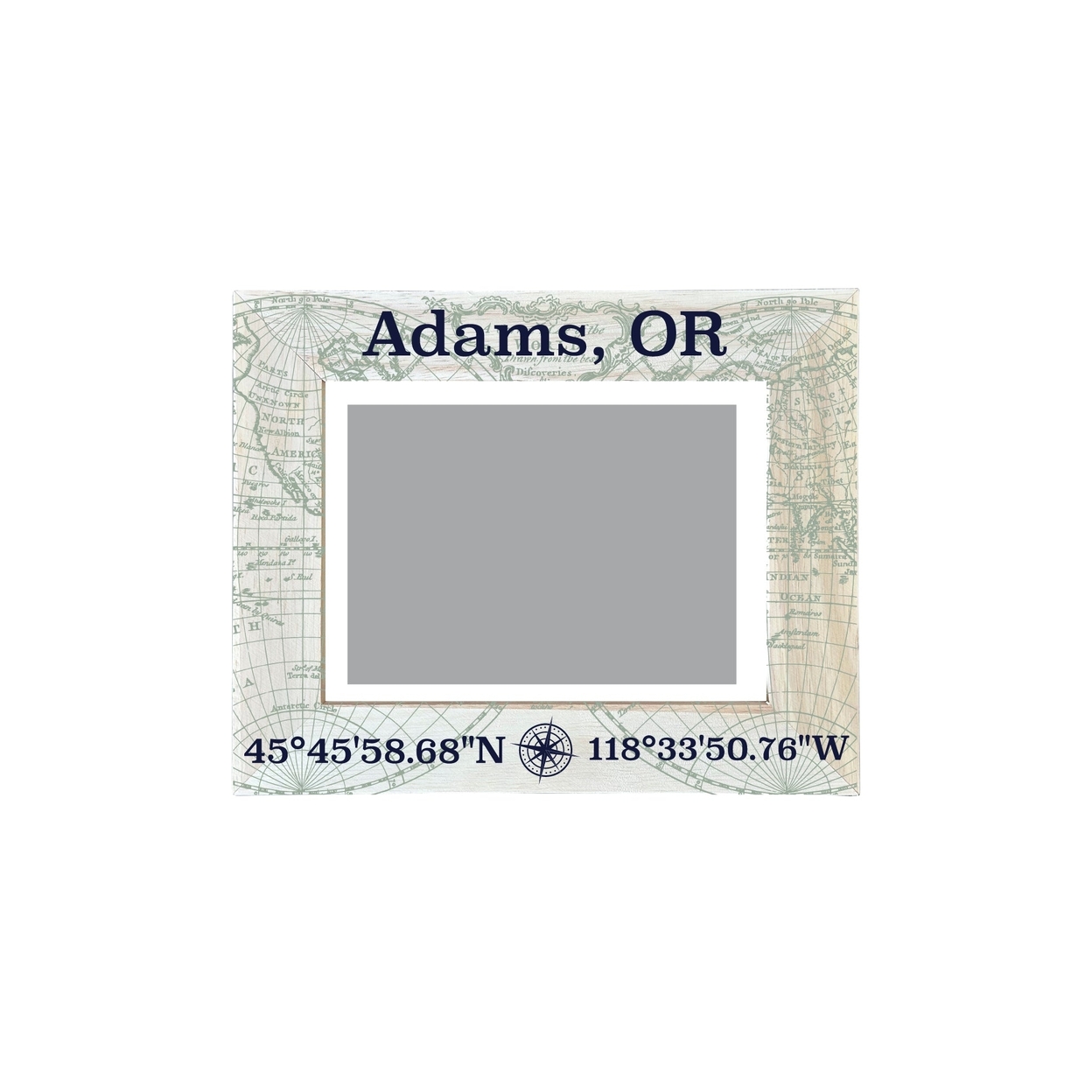 Adams Oregon Souvenir Wooden Photo Frame Compass Coordinates Design Matted To 4 X 6