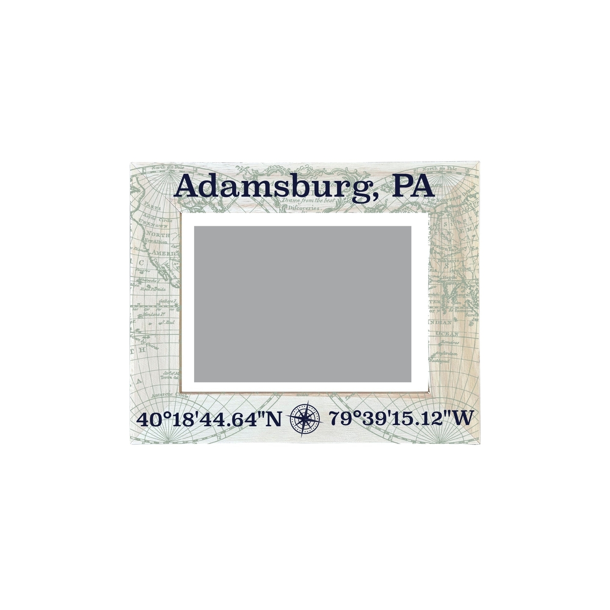 Adamsburg Pennsylvania Souvenir Wooden Photo Frame Compass Coordinates Design Matted To 4 X 6