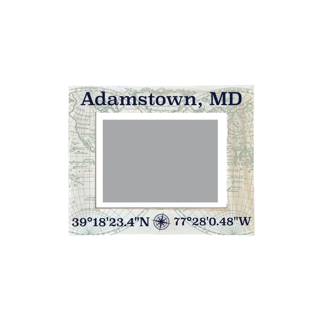 Adamstown Maryland Souvenir Wooden Photo Frame Compass Coordinates Design Matted To 4 X 6