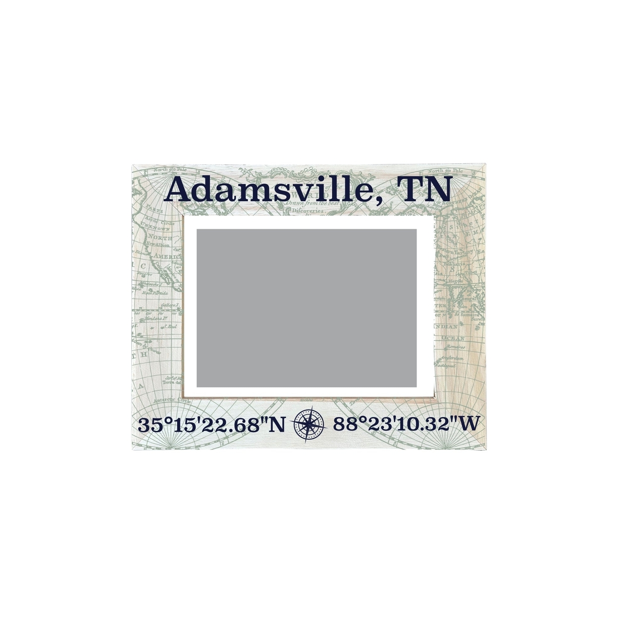 Adamsville Tennessee Souvenir Wooden Photo Frame Compass Coordinates Design Matted To 4 X 6