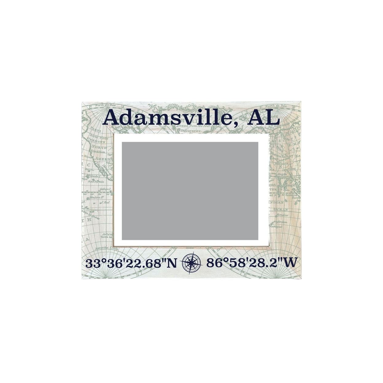 Adamsville Alabama Souvenir Wooden Photo Frame Compass Coordinates Design Matted To 4 X 6