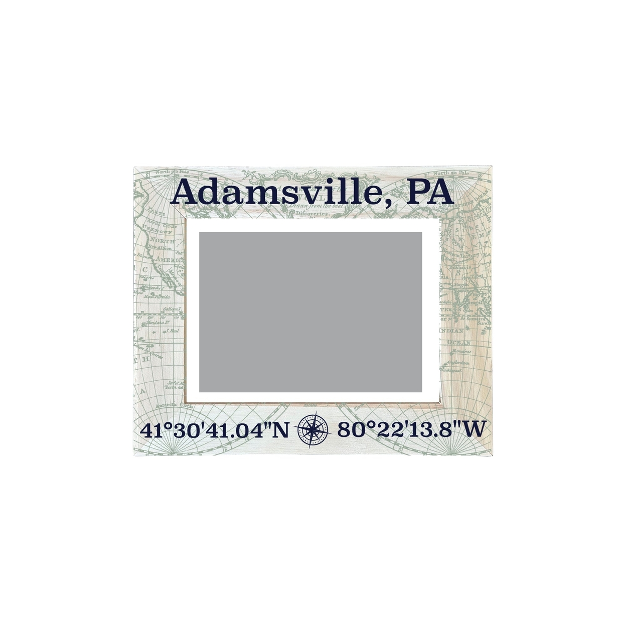 Adamsville Pennsylvania Souvenir Wooden Photo Frame Compass Coordinates Design Matted To 4 X 6