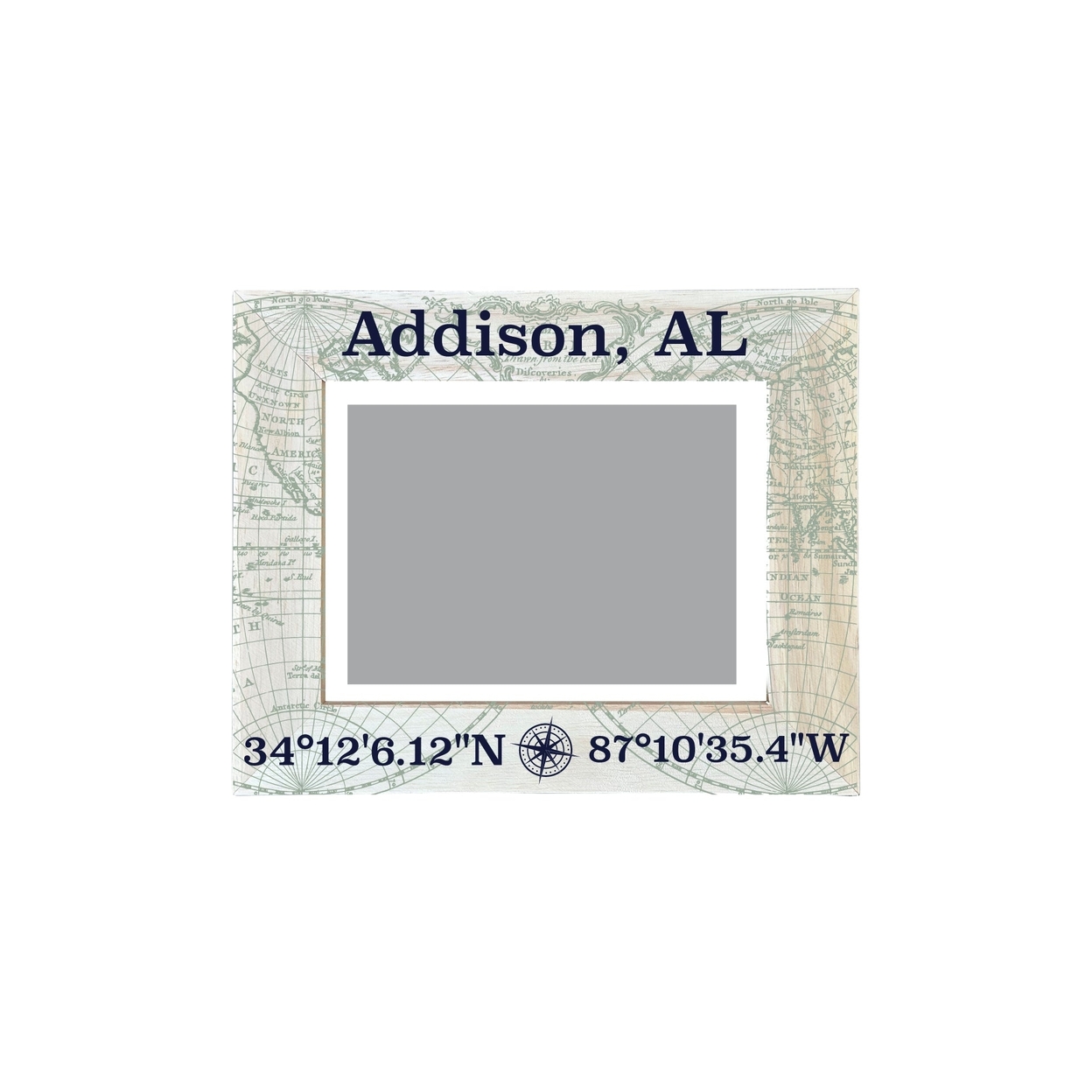 Addison Alabama Souvenir Wooden Photo Frame Compass Coordinates Design Matted To 4 X 6