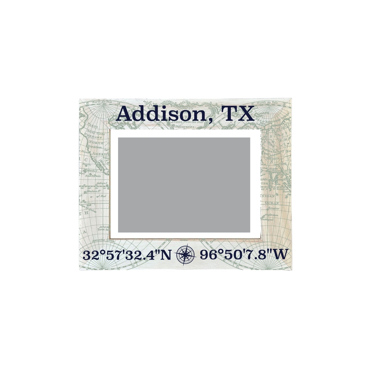 Addison Texas Souvenir Wooden Photo Frame Compass Coordinates Design Matted To 4 X 6