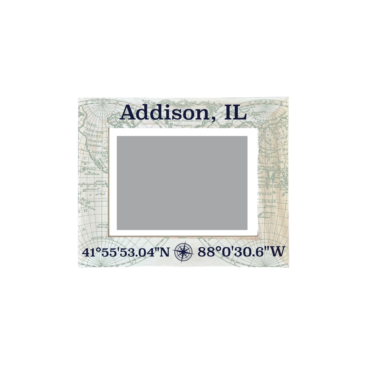 Addison Illinois Souvenir Wooden Photo Frame Compass Coordinates Design Matted To 4 X 6